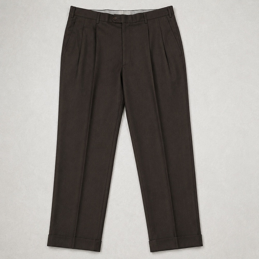 Zanella Bennett Brown Wool Pleated Dress Pants Mens 35 Made in Italy Cuffed